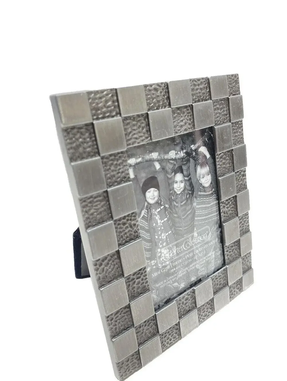 Checkered Photo Frame  6.4cm x 7.6cm, Modern Silver Shade Metal, New Gift!